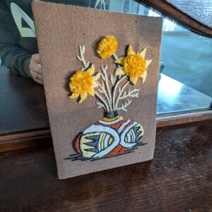 Vintage 70's Crewel Embroidery Art Flowers